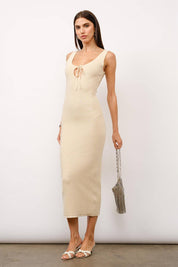 Charlotte Cream Knit Tie Front Maxi Dress