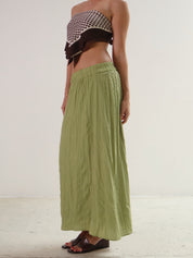 Green Crinkled Ayla Midi Skirt