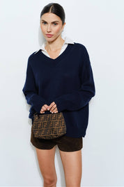 Navy Collared V-Neck Sweater