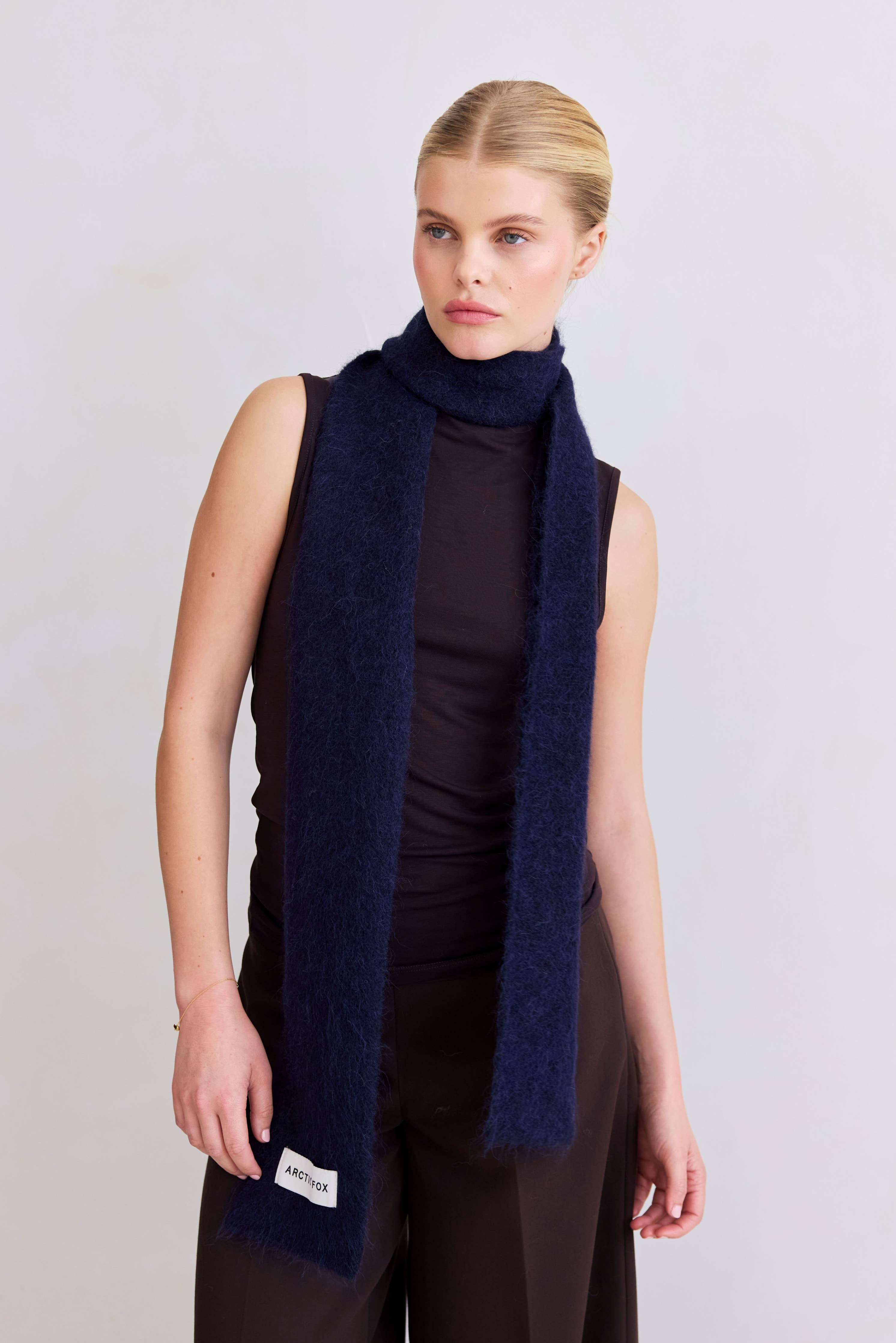 Deep Navy Alpaca Skinny Scarf