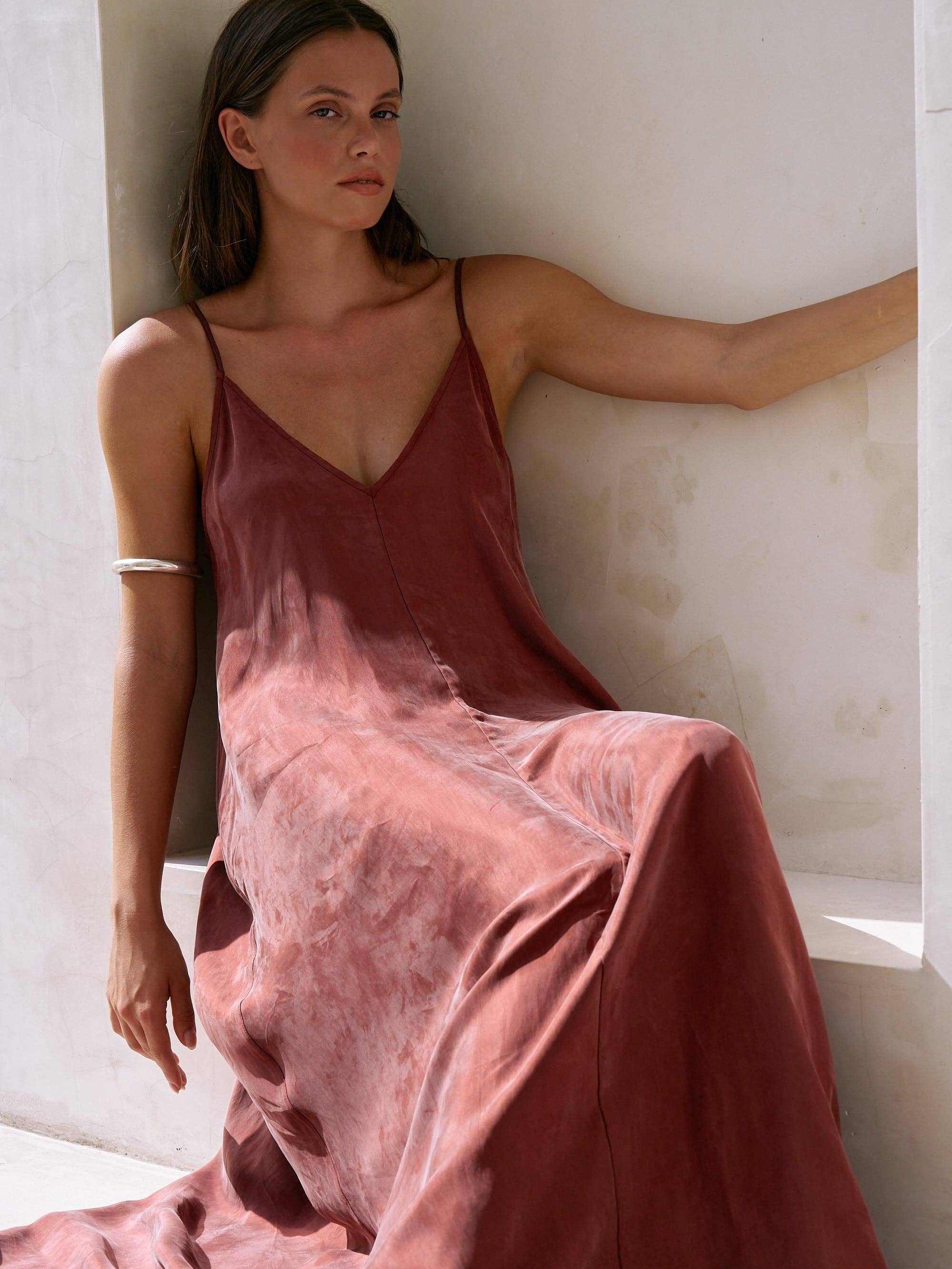 The Handloom Burgundy Lucid Flow Maxi Dress