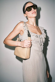 Sage & Cream Stripe Chiffon Bias-Cut Midi Dress