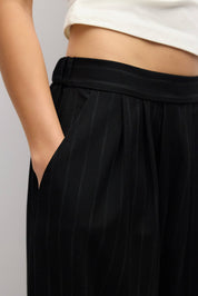 Black Pinstripe Pleated Maren Pants