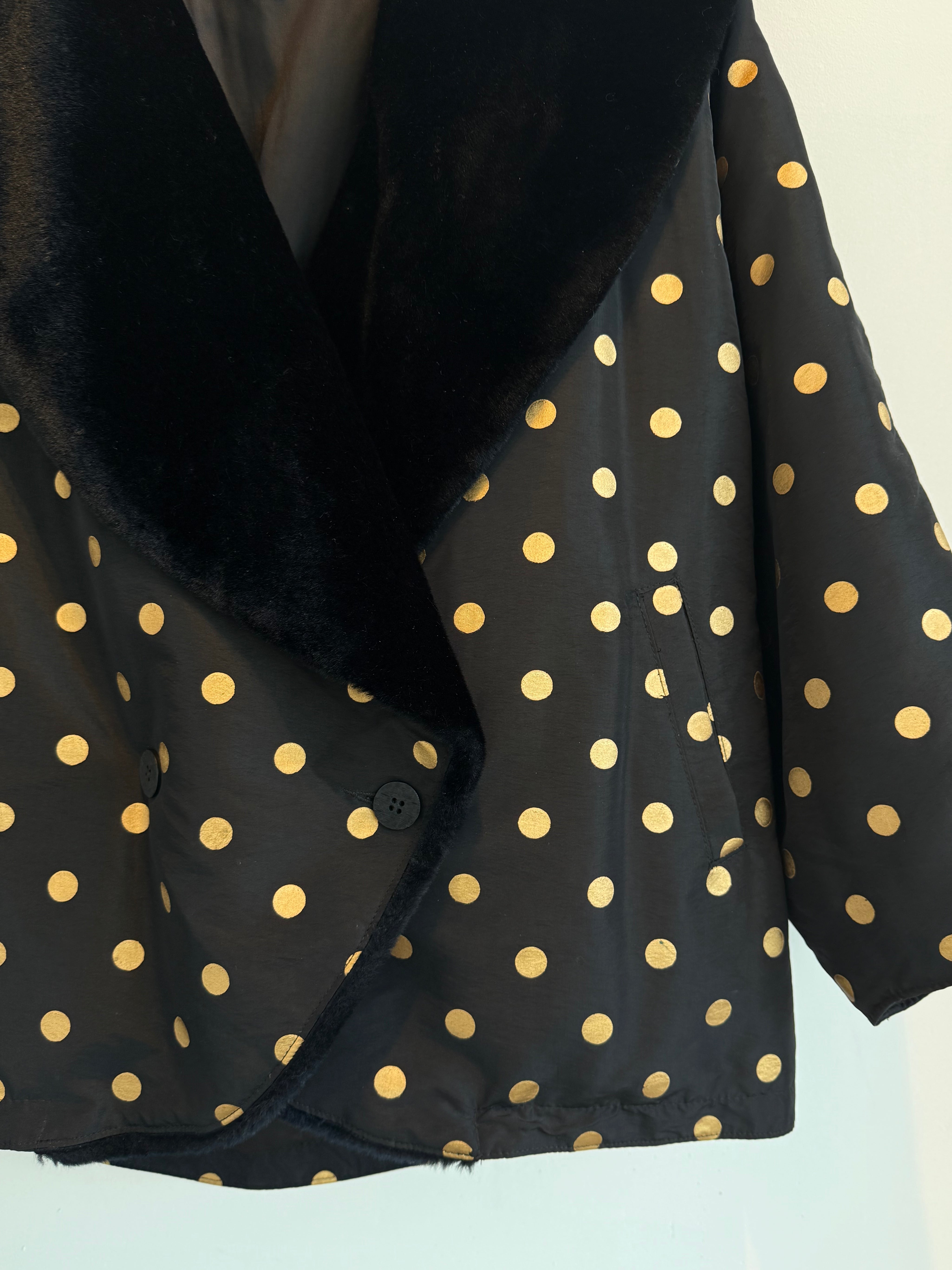 Vintage Black Gold Polka Dot Puffer Jacket