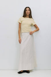 White Paneled Cotton Maxi Skirt