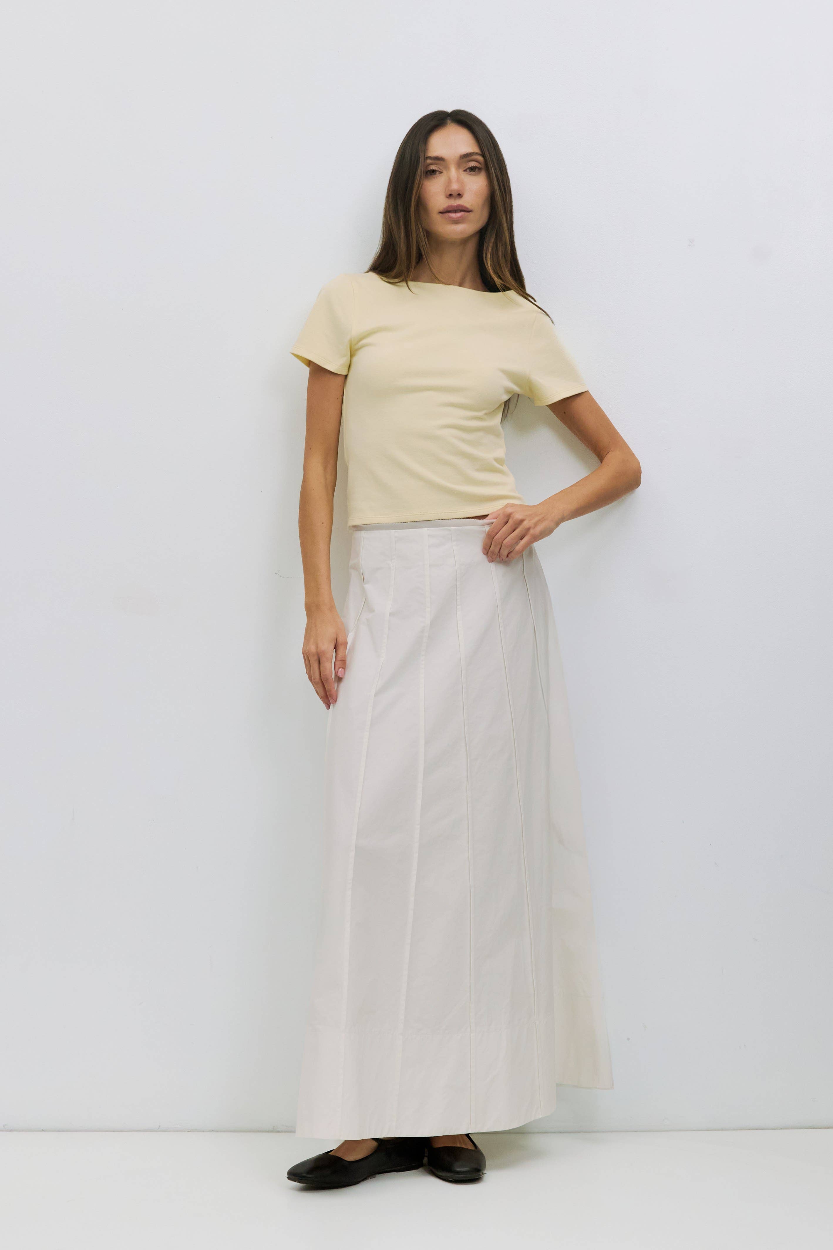 White Paneled Cotton Maxi Skirt