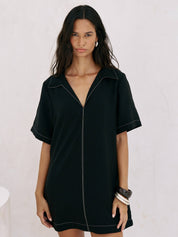The Handloom Black Mae Mini Shirt Dress
