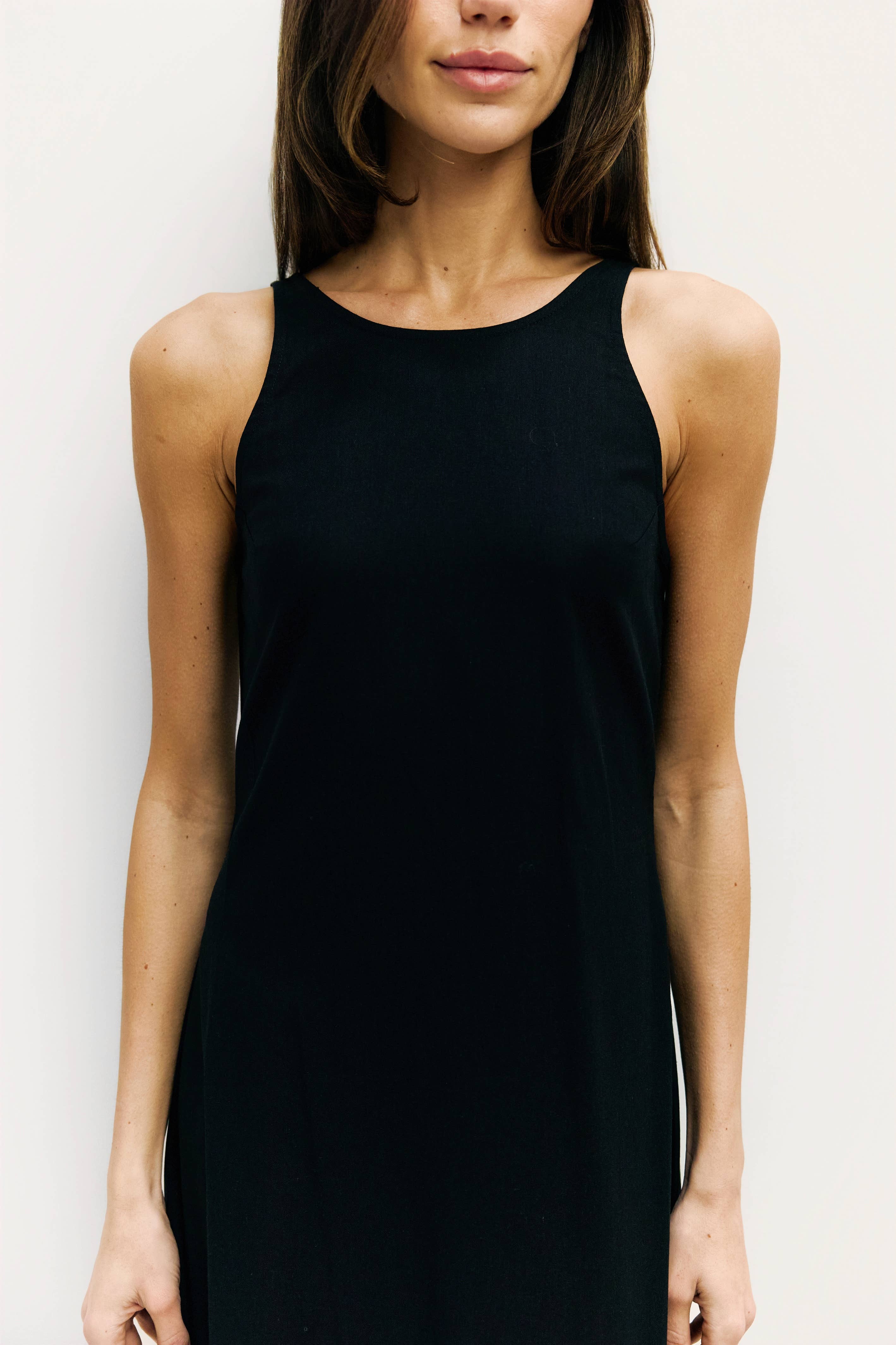 Black Linen Midi Dress