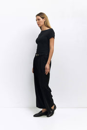 Black Wide Neck Soft Knit Top