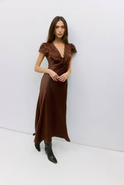 Brown Satin Vivienne Dress