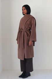 Taupe Brown Belted Elaxi Coat