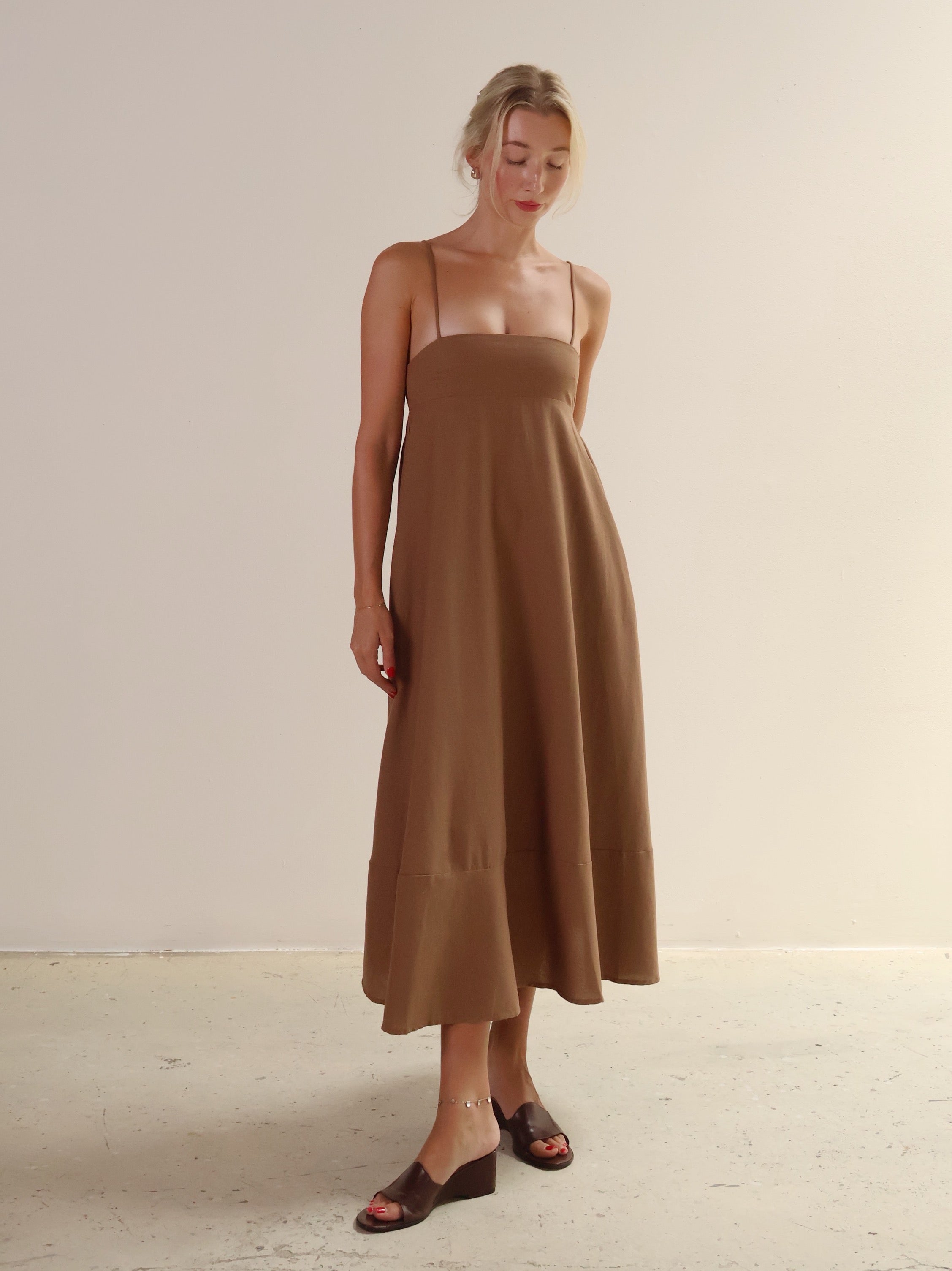 Cocoa Linen A-line Maxi Dress