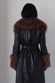 Espresso Shearling Trim Trench Coat
