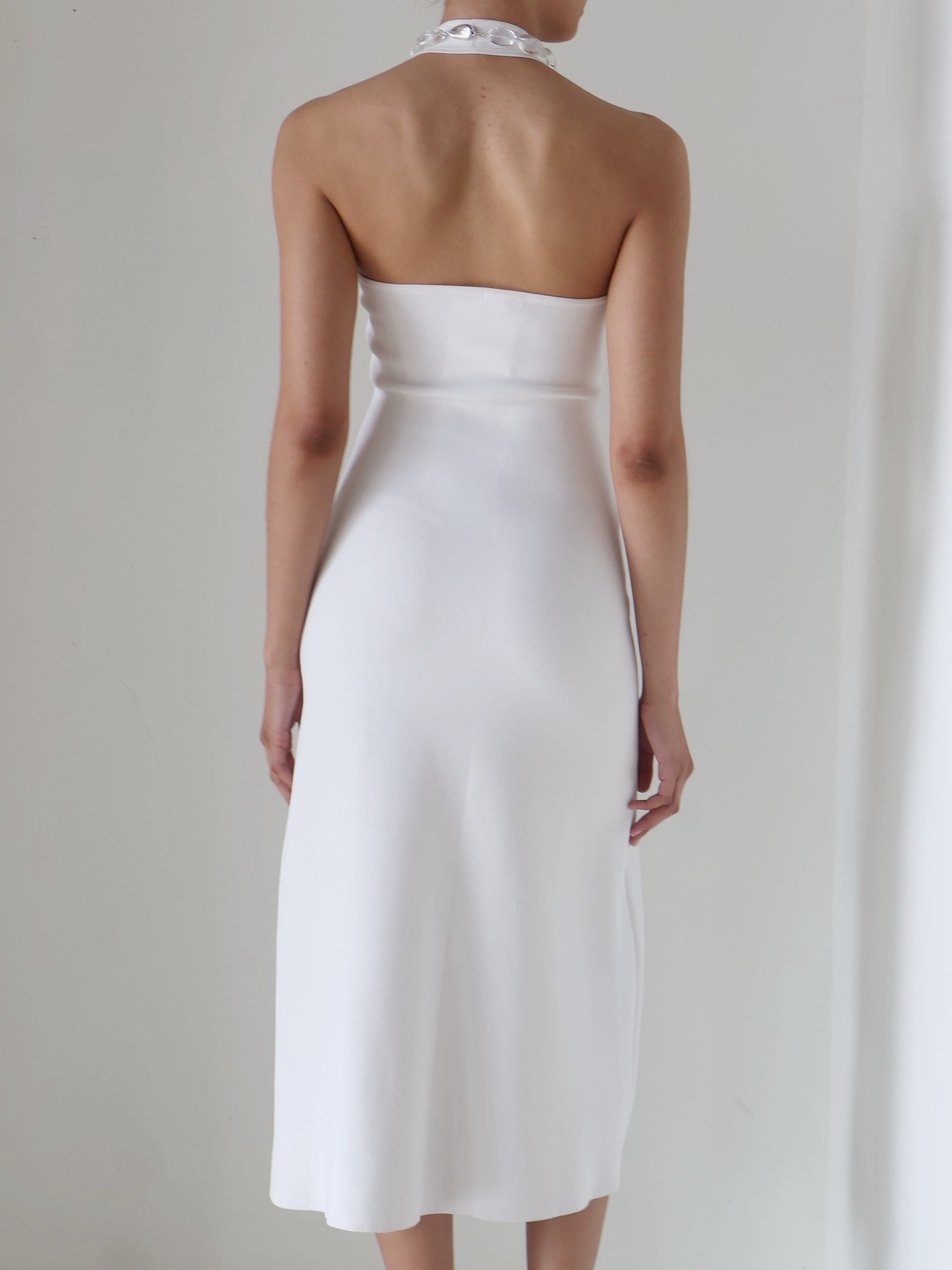 White Knit Tamia Halter Dress