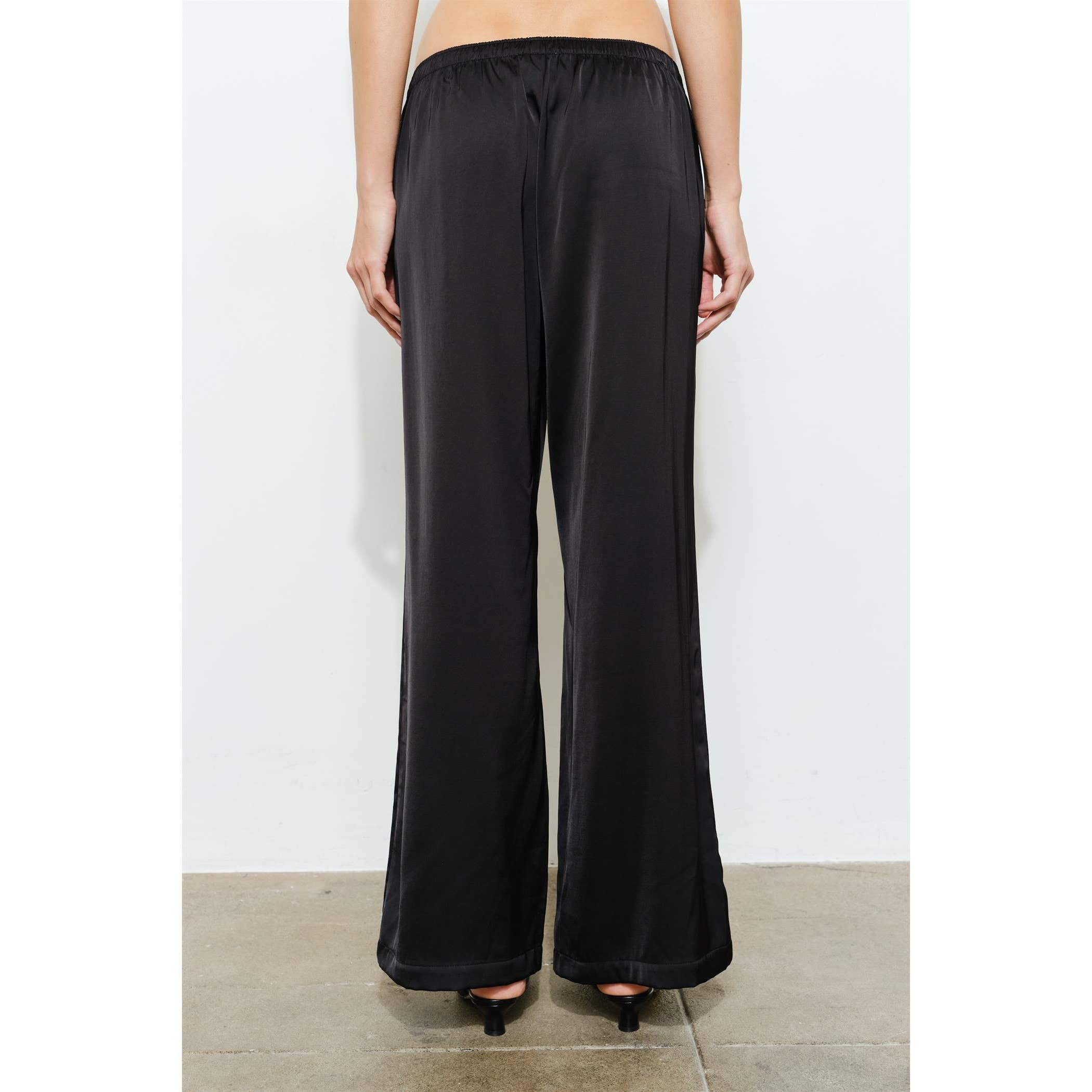 Black Fiona Satin Track Pants