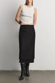 Black Sheer Layered Midi Skirt