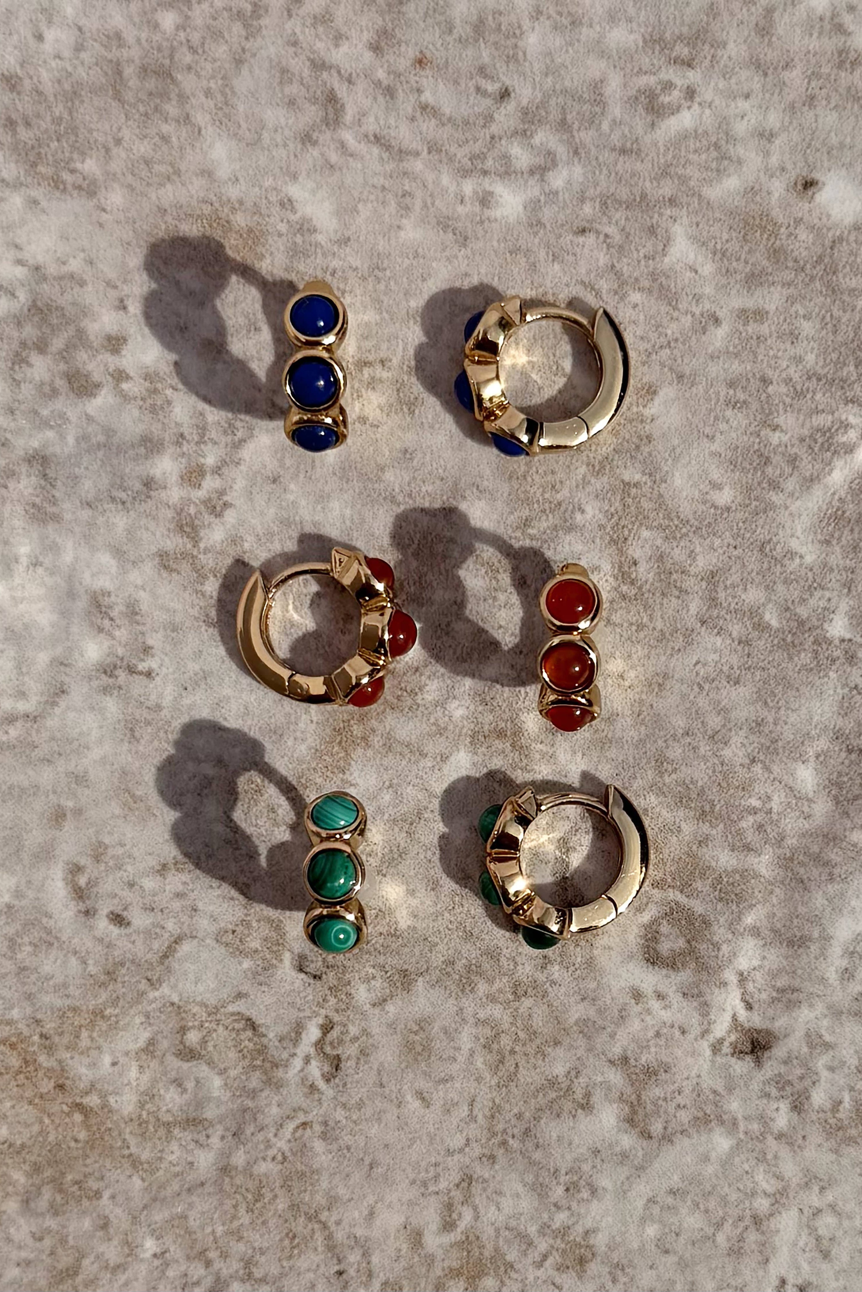 Gold Corynn Malachite Gemstone Huggies