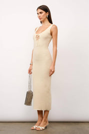 Charlotte Cream Knit Tie Front Maxi Dress