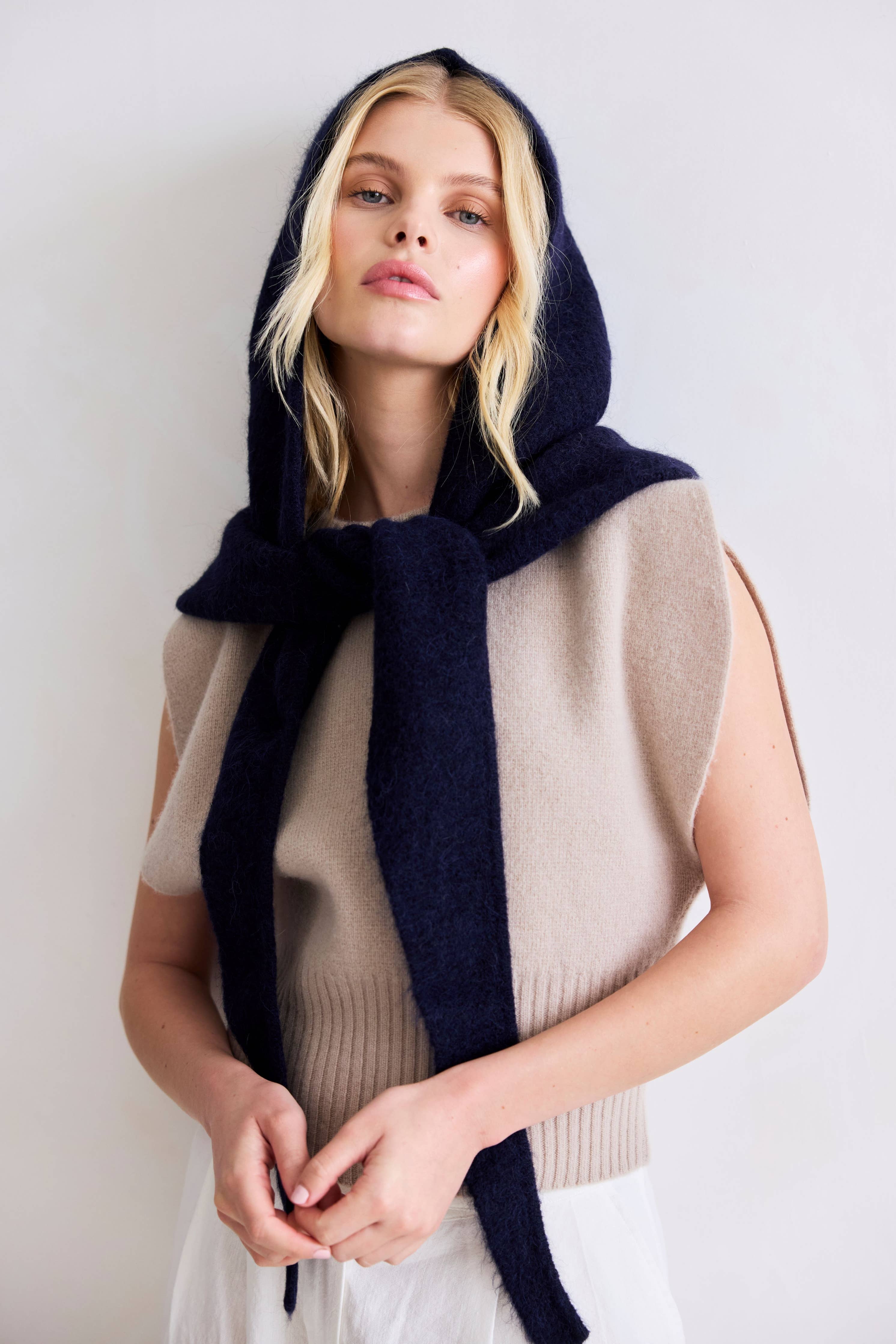 Navy Alpaca Hooded Scarf
