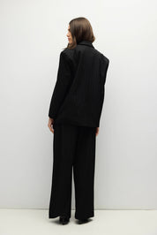 Black Pinstripe Pleated Maren Pants