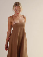 Cocoa Linen A-line Maxi Dress