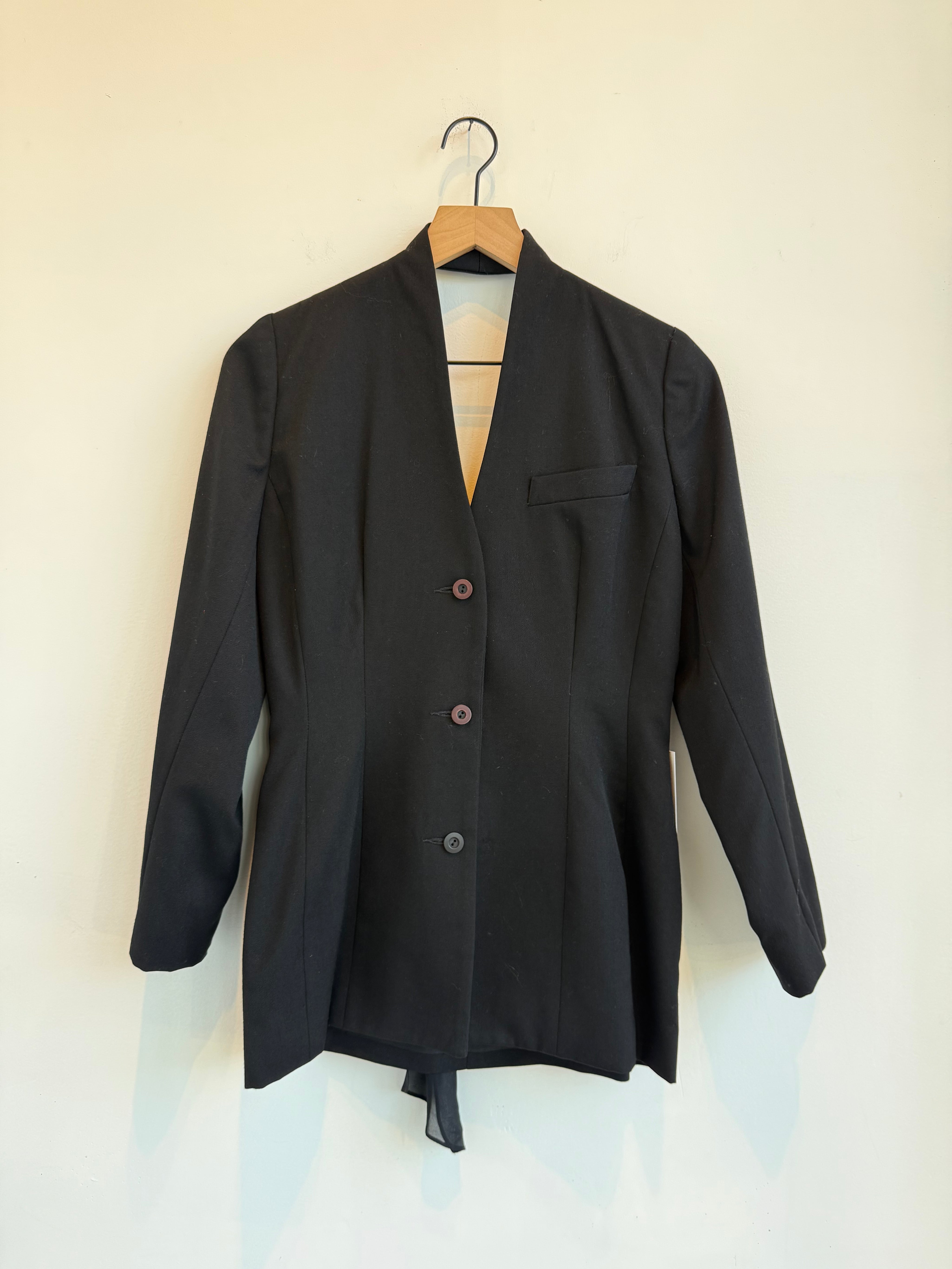 Vintage Black Open Back Wool Blazer