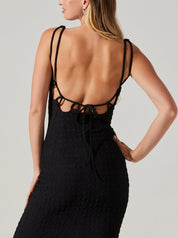 Black Textured Lace Up Bodycon Dress
