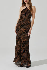 Brown Briotte Velvet Halter Dress