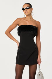 Amya Strapless Faux Fur Dress