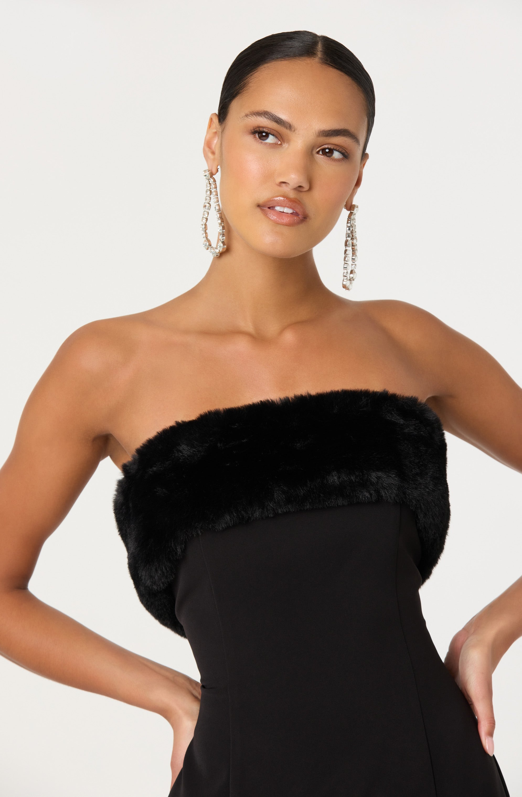 Amya Strapless Faux Fur Dress