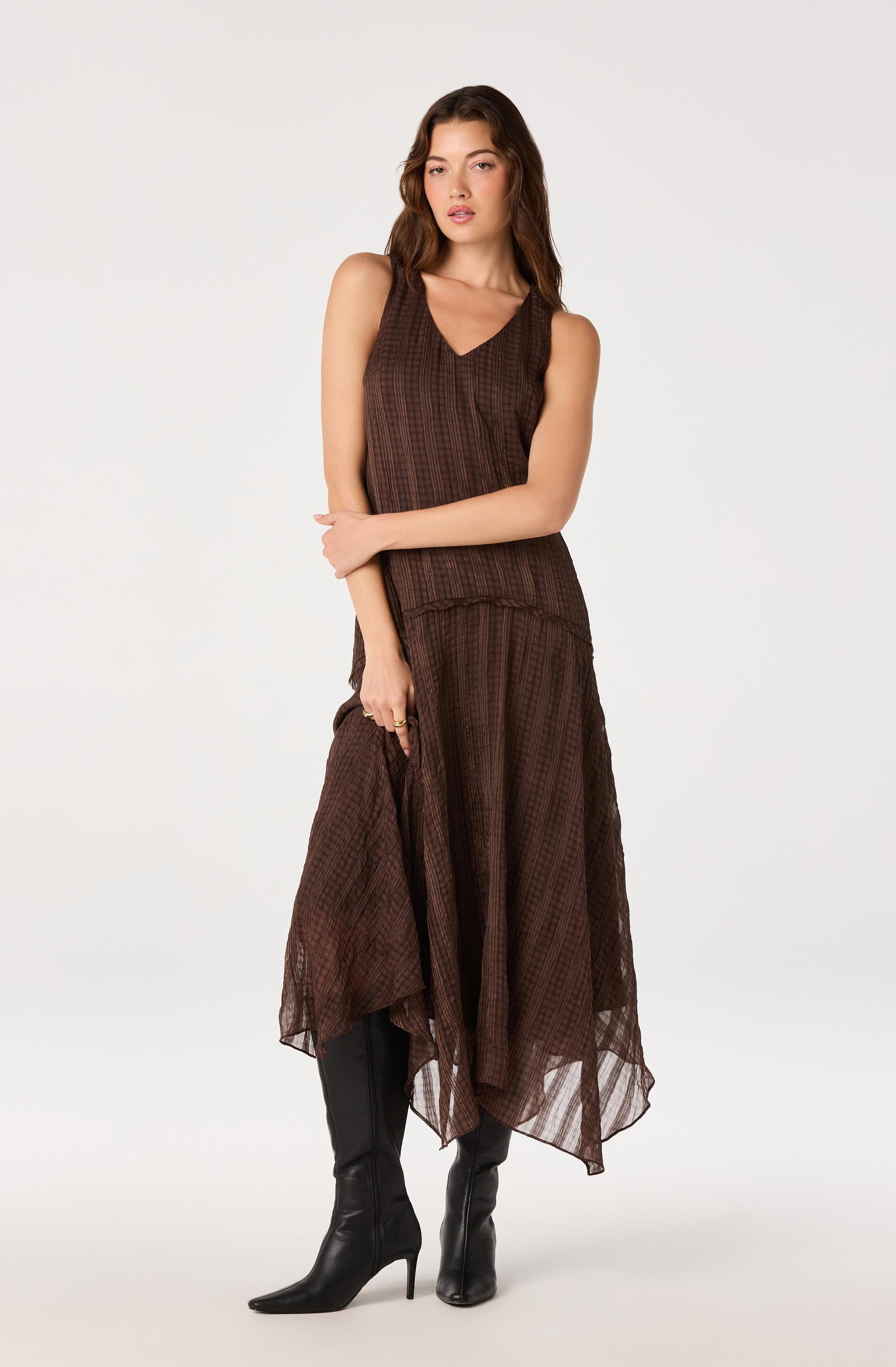 Brown Plaid Dropwaist Halo Dress