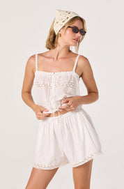 White Lace Trim Abrielle Shorts