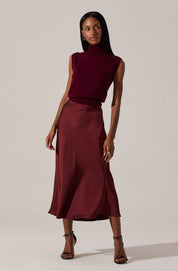 Wine Satin Windey Maxi Skirt
