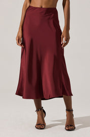 Wine Satin Windey Maxi Skirt
