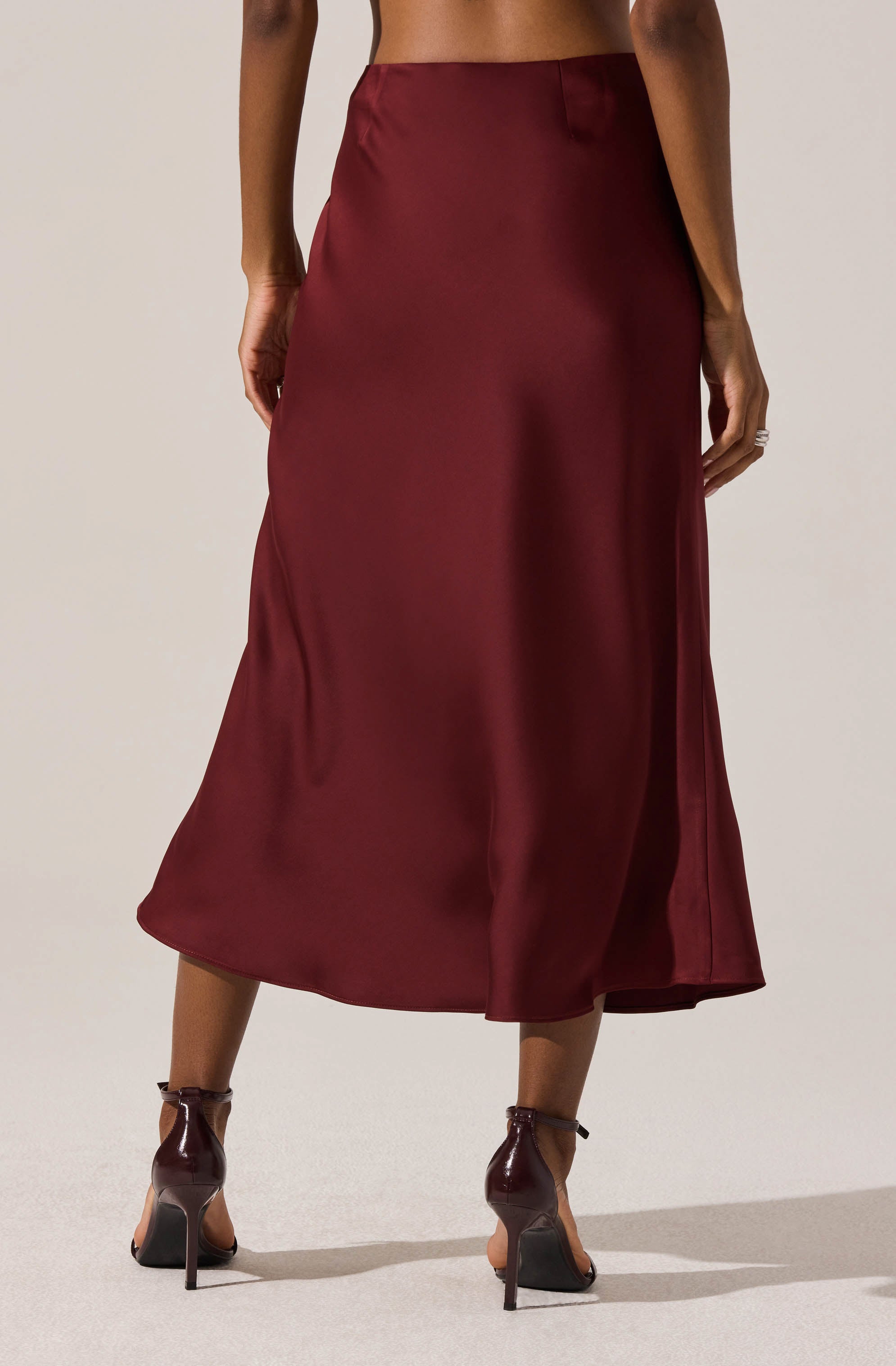 Wine Satin Windey Maxi Skirt