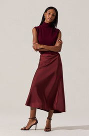 Wine Satin Windey Maxi Skirt