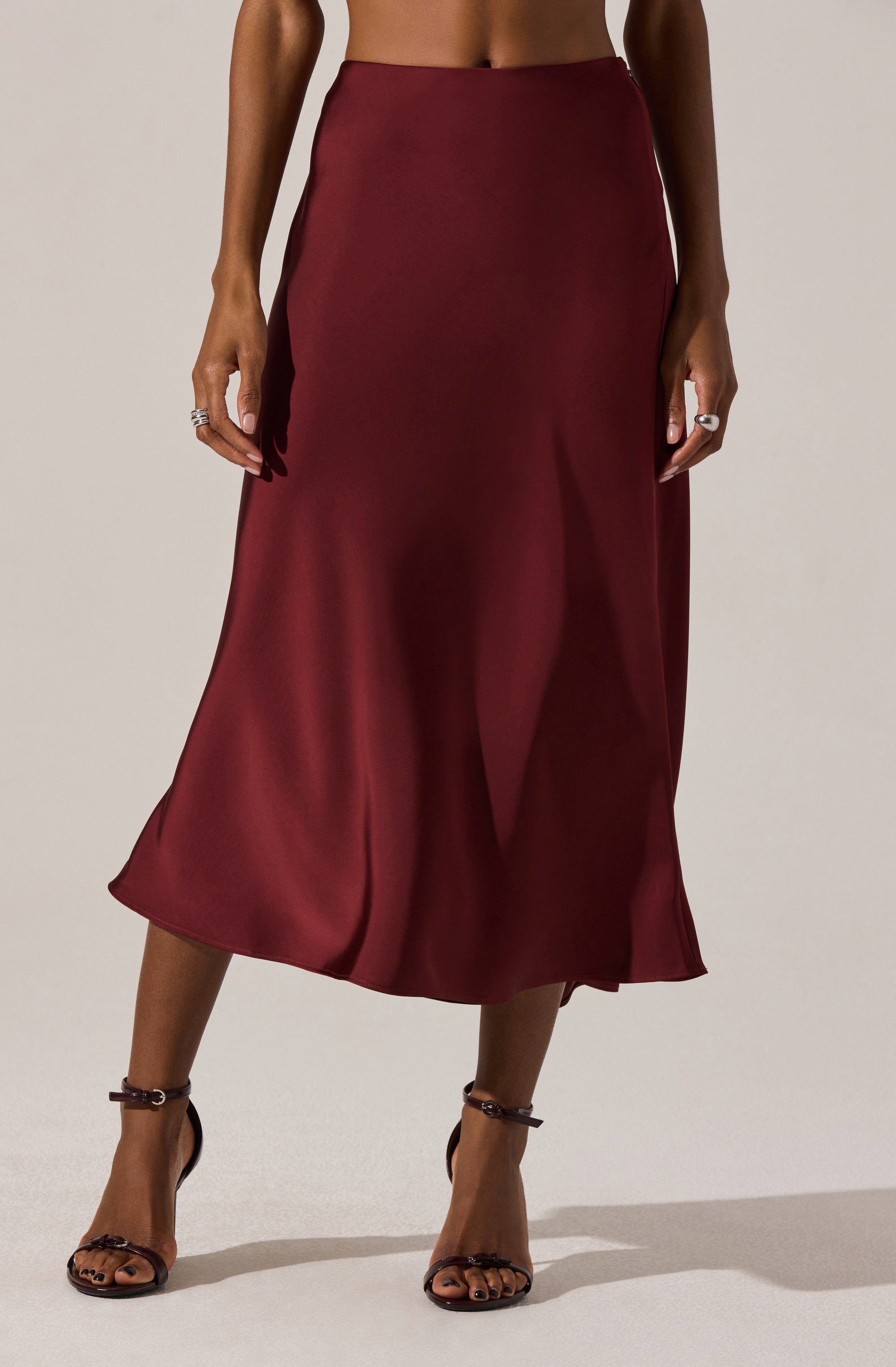 Wine Satin Windey Maxi Skirt
