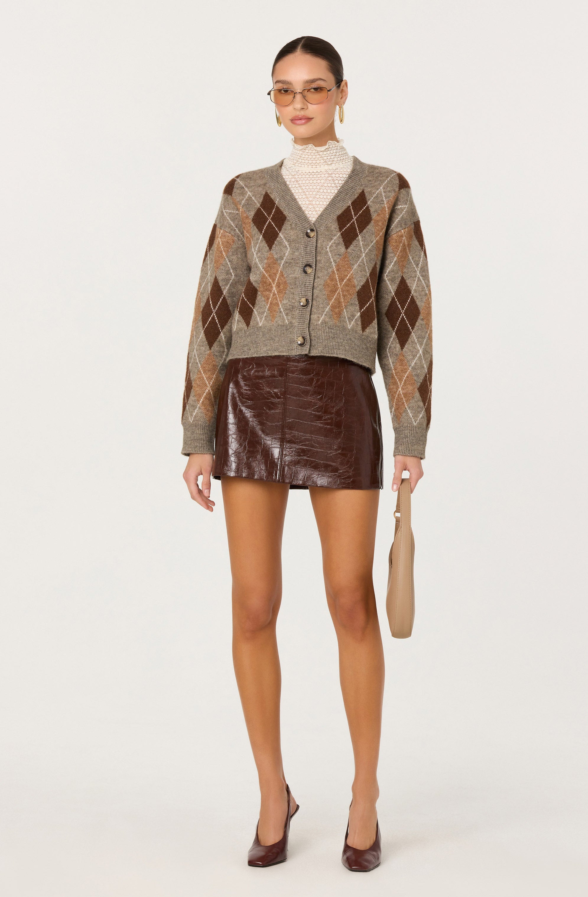 Brown Savana Faux Leather Mini Skirt