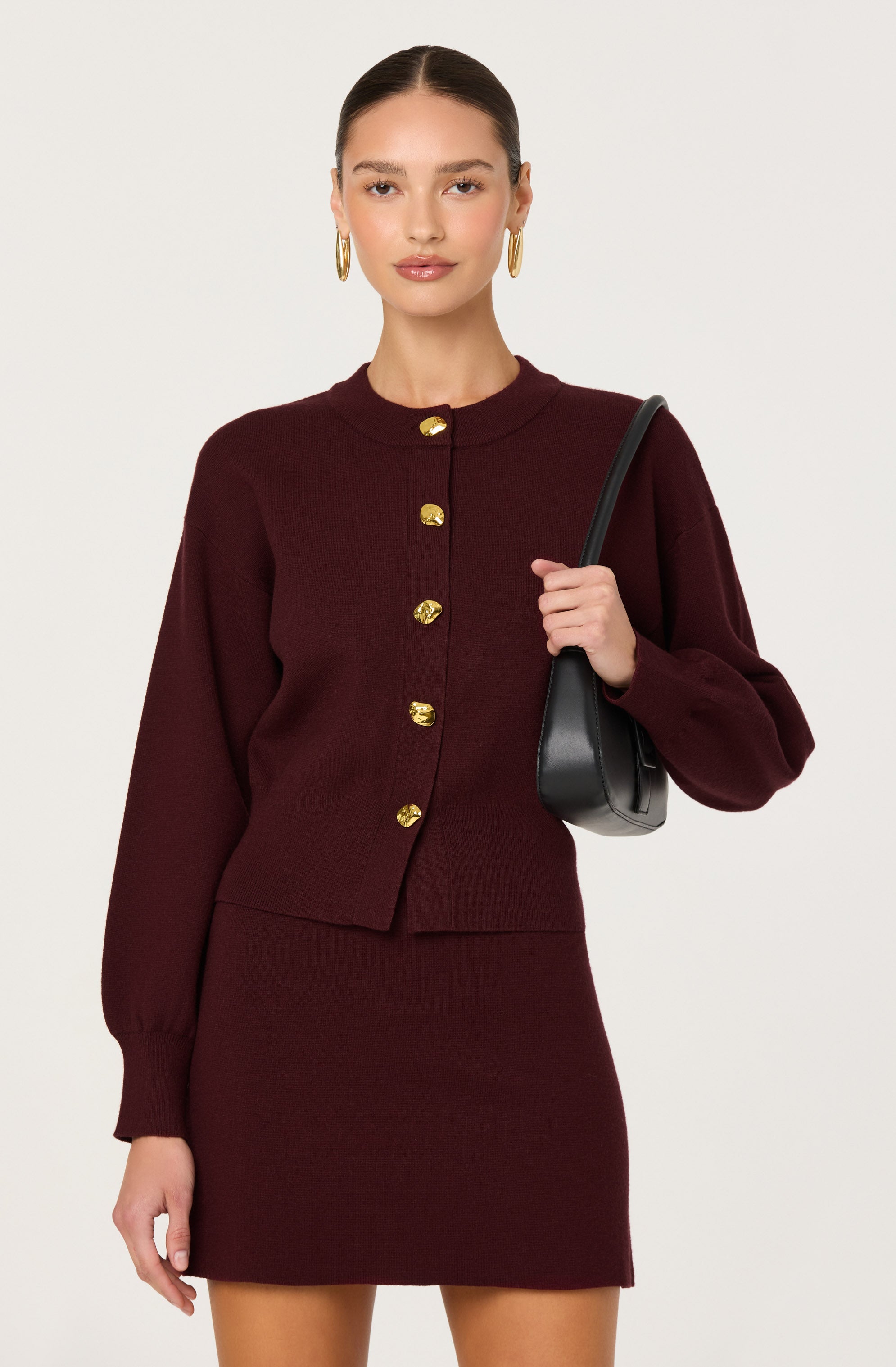 Wine Eryn Sweater Mini Skirt