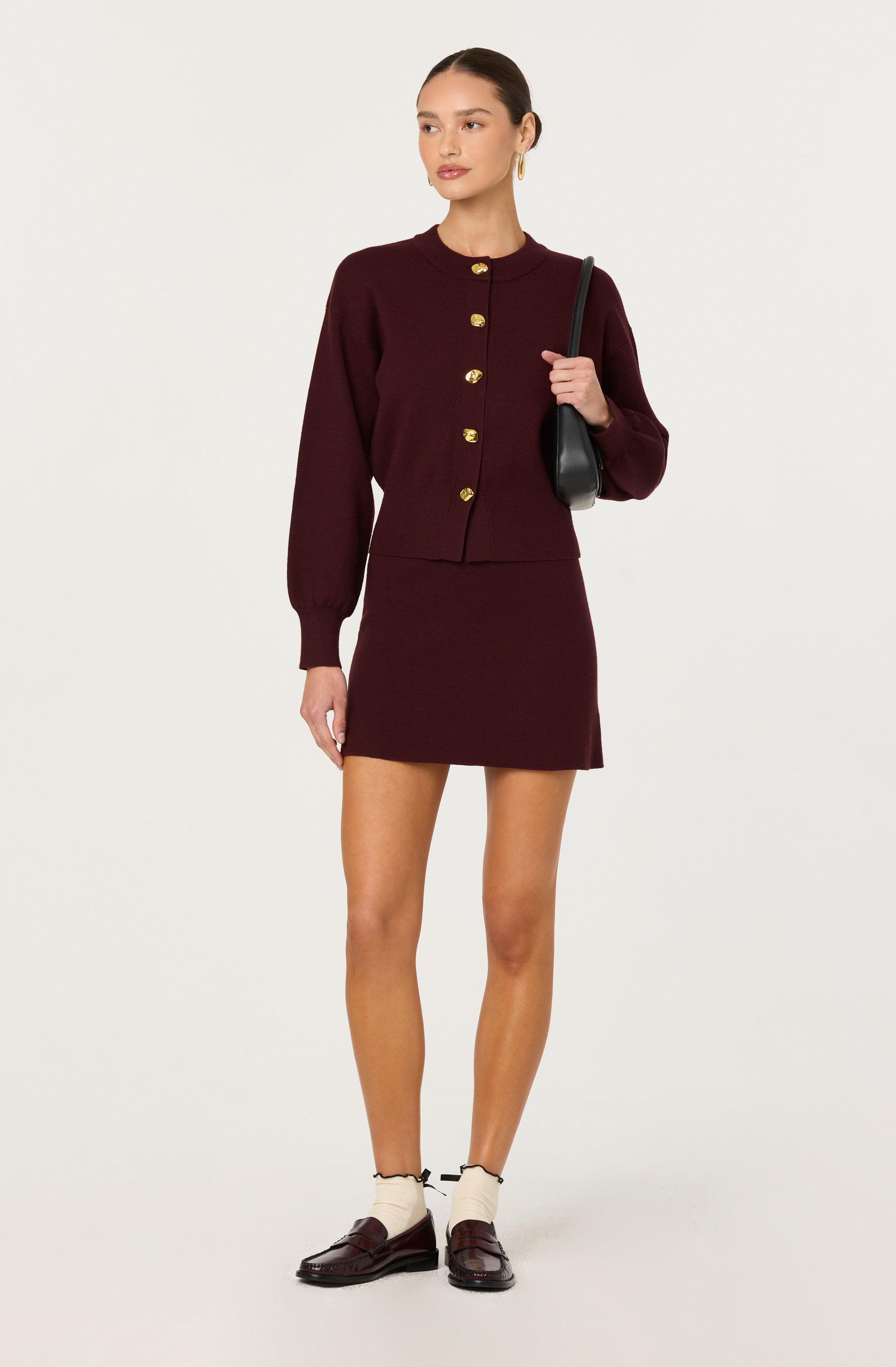 Wine Eryn Sweater Mini Skirt