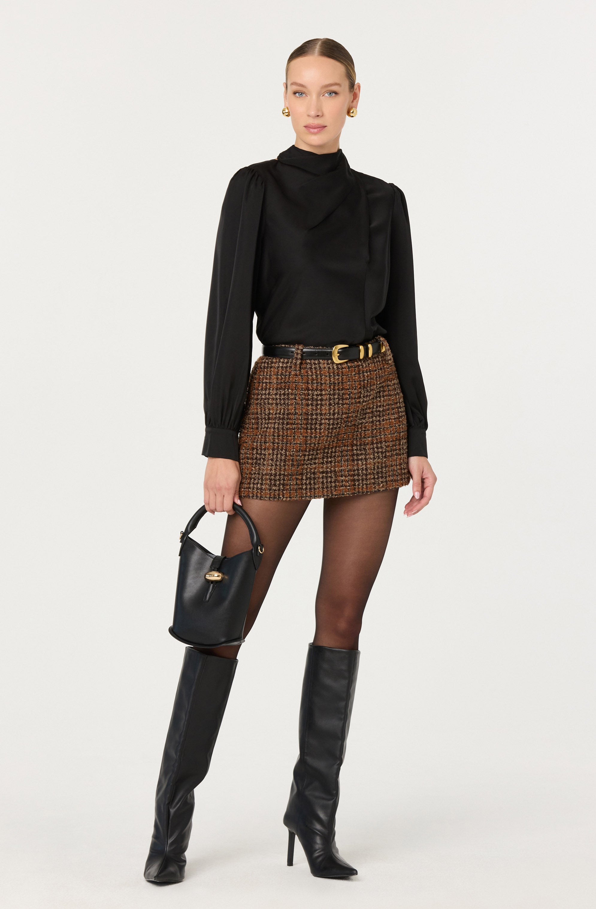 Brown Plaid Mini Skirt