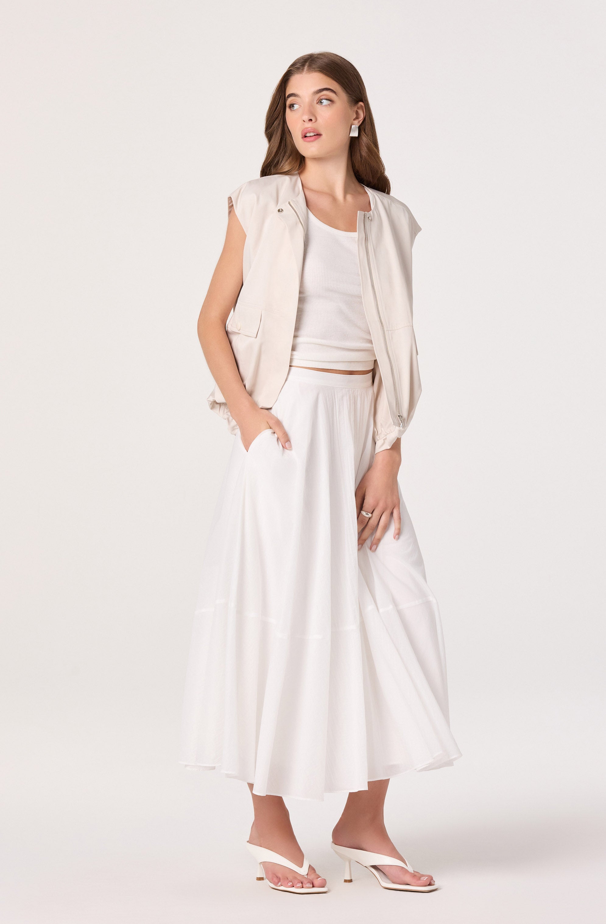 White Grace Nylon Midi Skirt