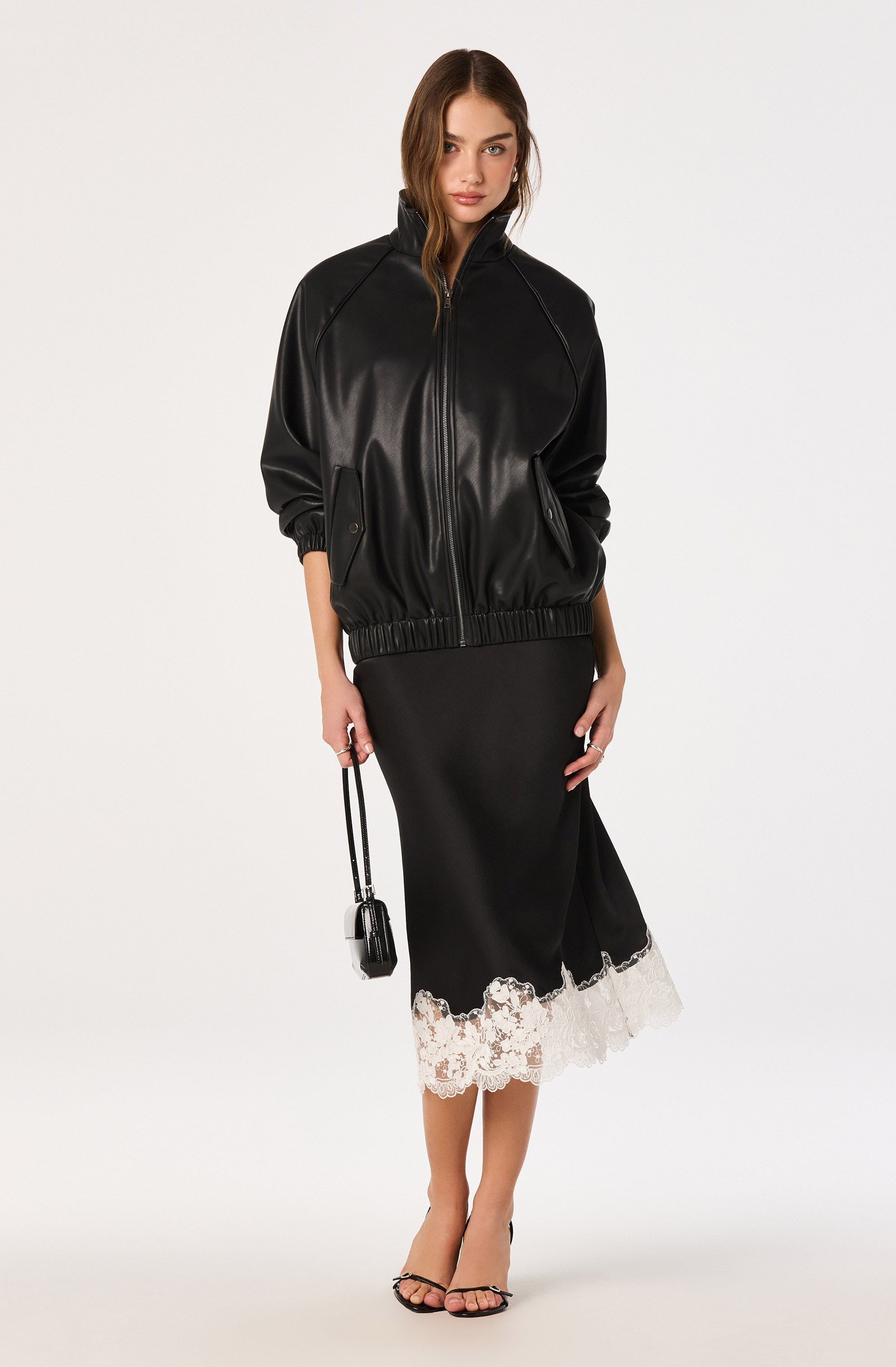 Black Shantel Lace Trim Midi Skirt