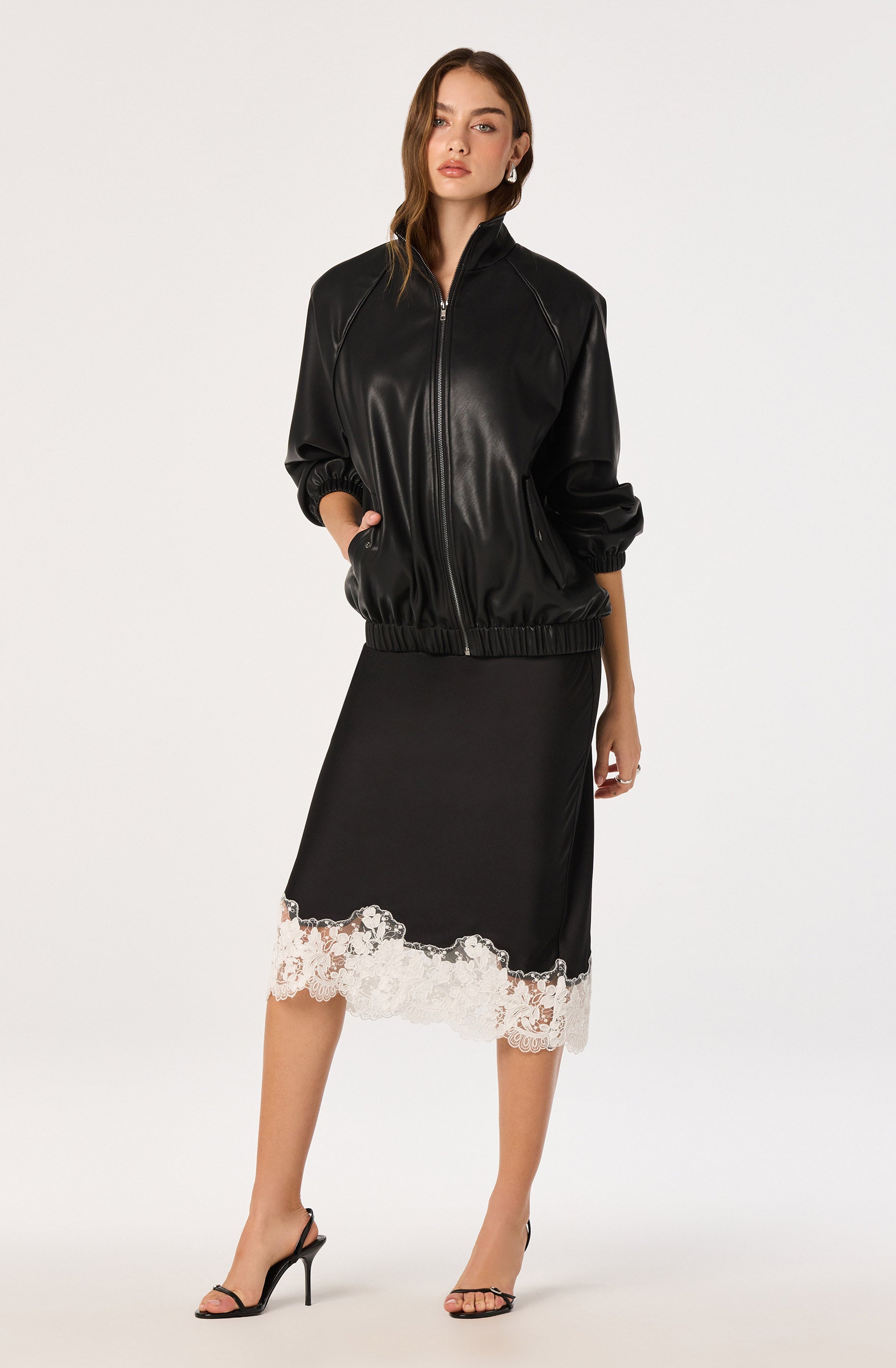 Black Shantel Lace Trim Midi Skirt