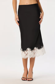 Black Shantel Lace Trim Midi Skirt