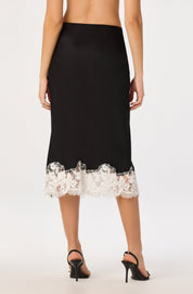 Black Shantel Lace Trim Midi Skirt
