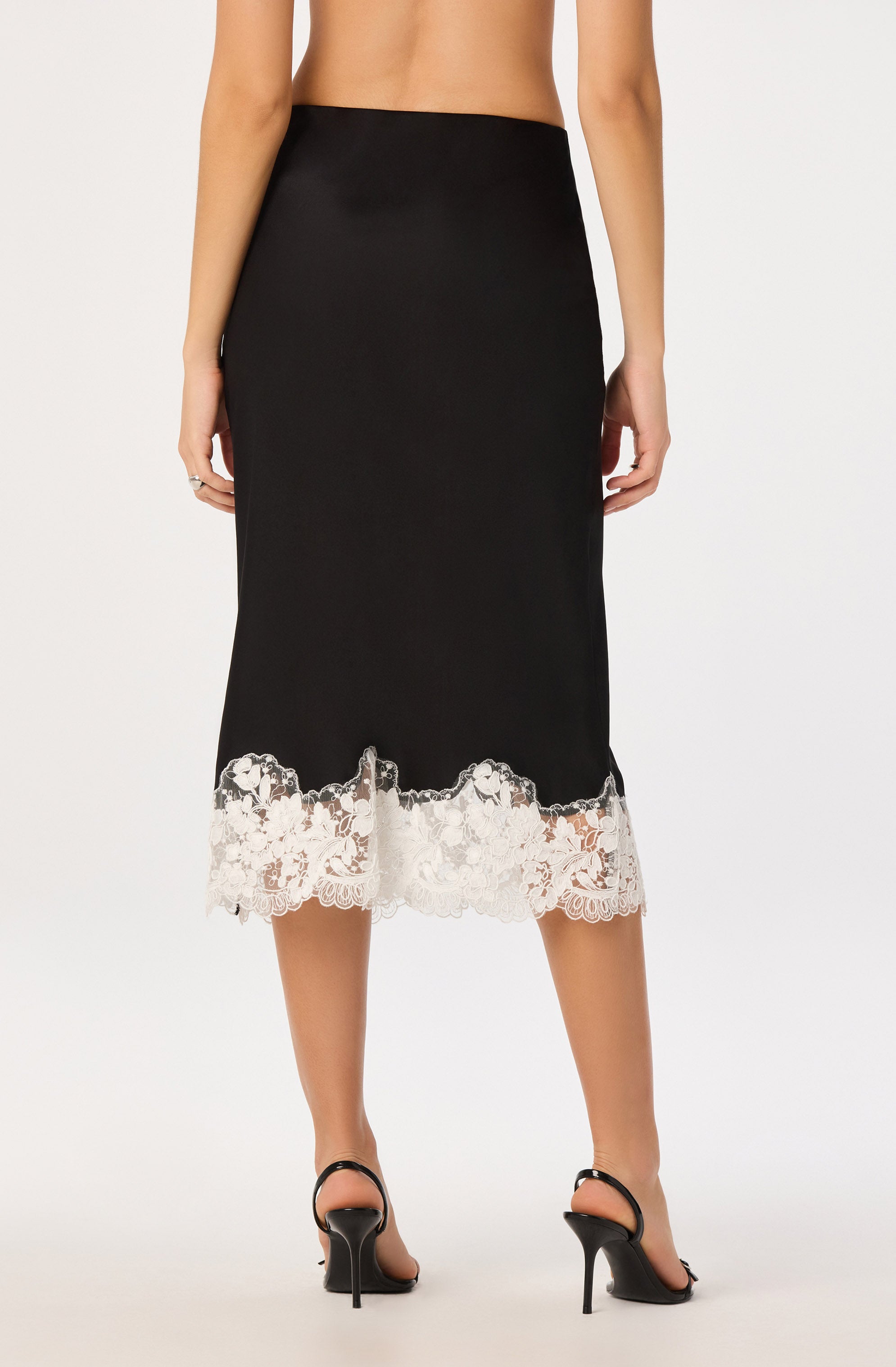 Black Shantel Lace Trim Midi Skirt