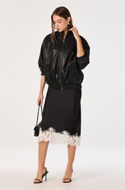 Black Shantel Lace Trim Midi Skirt