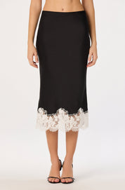 Black Shantel Lace Trim Midi Skirt