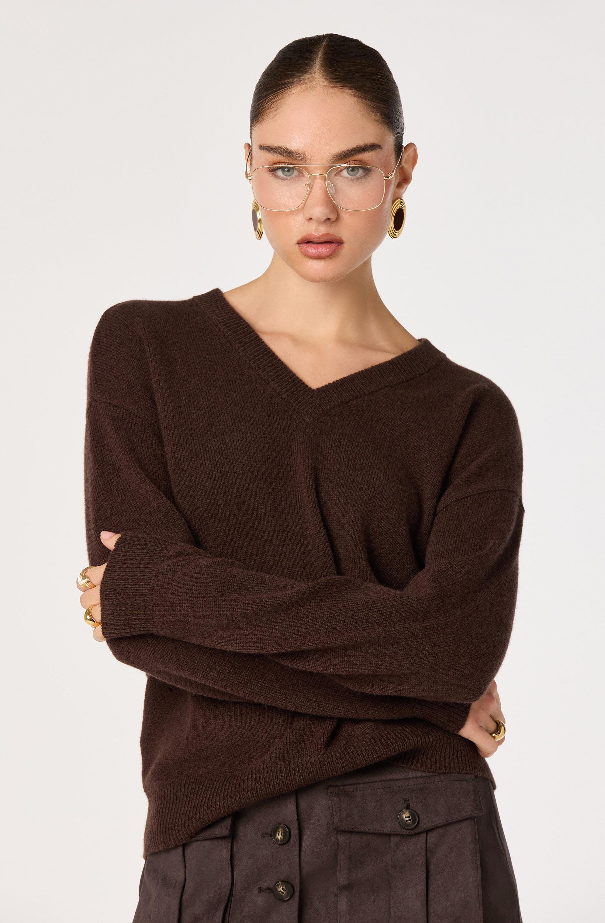 Brown V-Neck Bowie Sweater